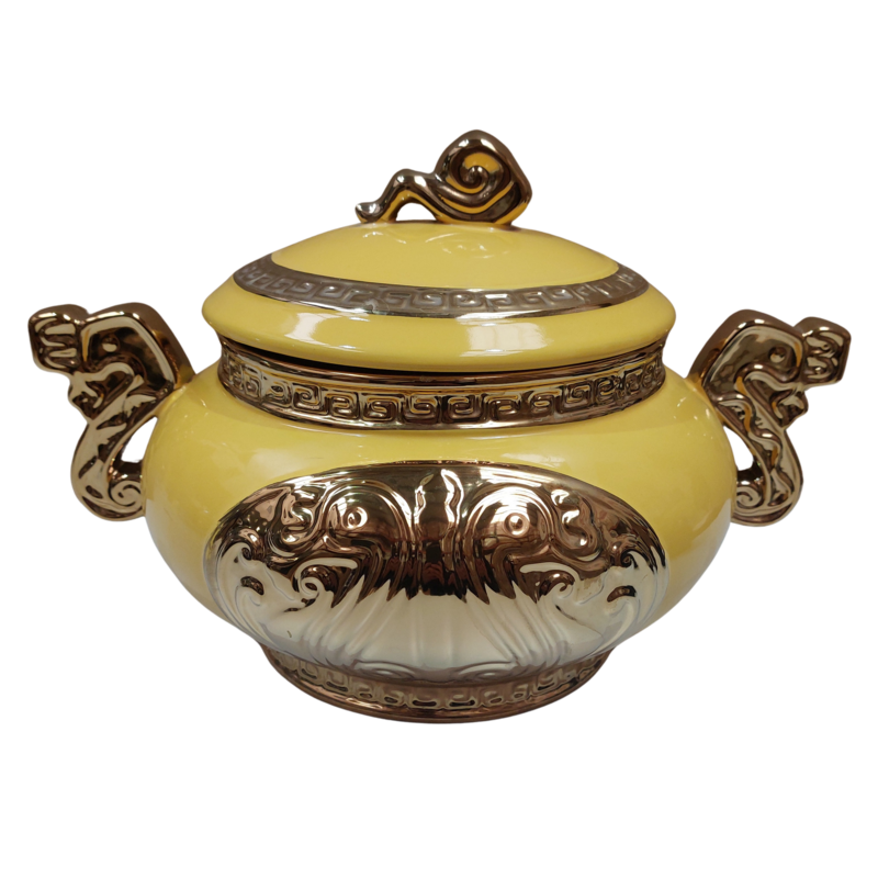 Sopera Porcelana Ochun 22 x 32 cm (Amarillo con dorado) 13 in